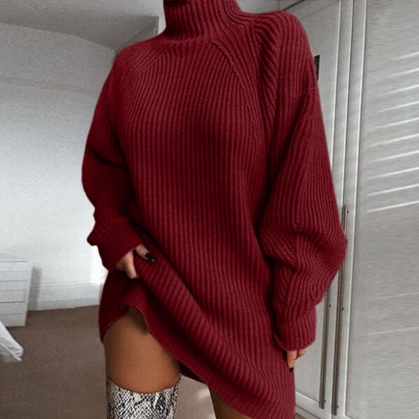 Solid Turtleneck Long Sweater Winter Warm Women Dress
