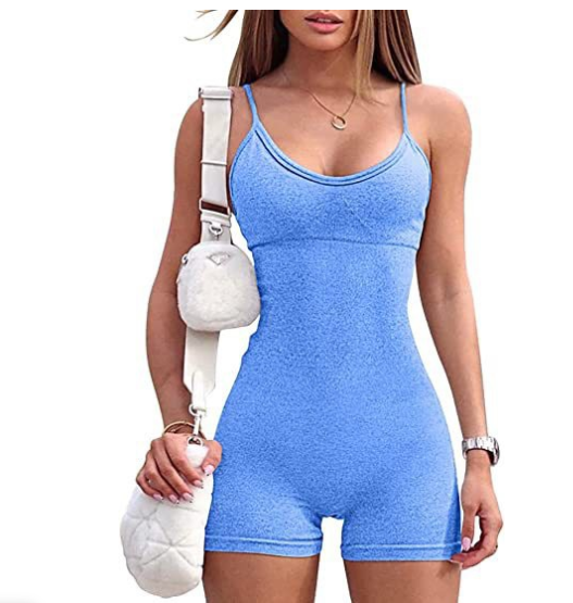 Spaghetti Strap Shorts Jumpsuit Sports Yoga Workout Tight Romper Women