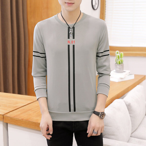 Spring and Autumn Mens Printed Long-sleeved T-shirt Teen Round Neck