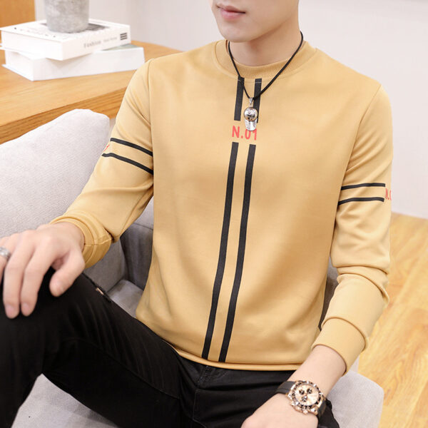 Spring and Autumn Mens Printed Long-sleeved T-shirt Teen Round Neck