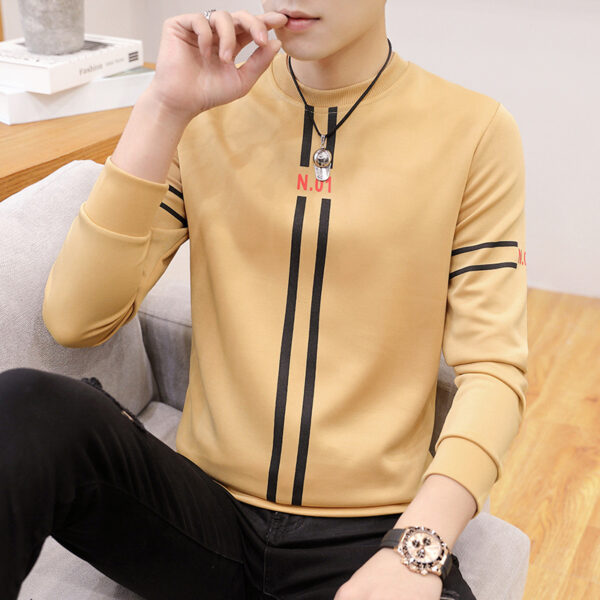 Spring and Autumn Mens Printed Long-sleeved T-shirt Teen Round Neck