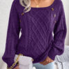 Square Neck Knitted Sweater with Button Design Winter Warm Long Sleeve Square Neck Knitted Sweater with Button Design Winter Warm Long Sleeve