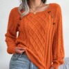 Square Neck Knitted Sweater with Button Design Winter Warm Long Sleeve Square Neck Knitted Sweater with Button Design Winter Warm Long Sleeve