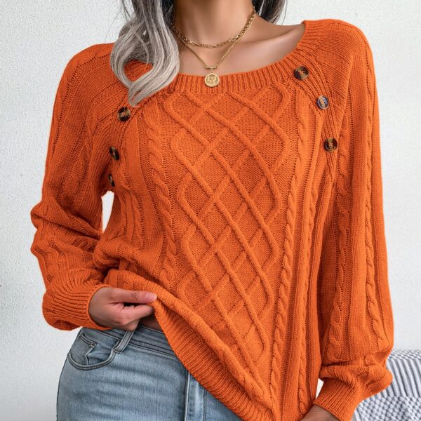 Square Neck Knitted Sweater with Button Design Winter Warm Long Sleeve Square Neck Knitted Sweater with Button Design Winter Warm Long Sleeve