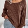 Square Neck Knitted Sweater with Button Design Winter Warm Long Sleeve Square Neck Knitted Sweater with Button Design Winter Warm Long Sleeve