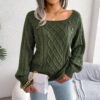 Square Neck Knitted Sweater with Button Design Winter Warm Long Sleeve Square Neck Knitted Sweater with Button Design Winter Warm Long Sleeve