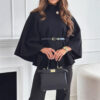 Stand Collar Batwing Sleeves Cloak Top with Belt Fashion Temperament