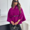 Stand Collar Batwing Sleeves Cloak Top with Belt Fashion Temperament