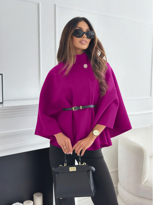 Stand Collar Batwing Sleeves Cloak Top with Belt Fashion Temperament