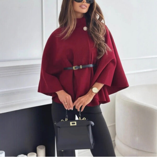 Stand Collar Batwing Sleeves Cloak Top with Belt Fashion Temperament