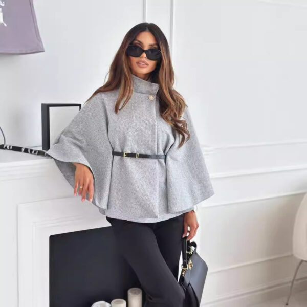 Stand Collar Batwing Sleeves Cloak Top with Belt Fashion Temperament