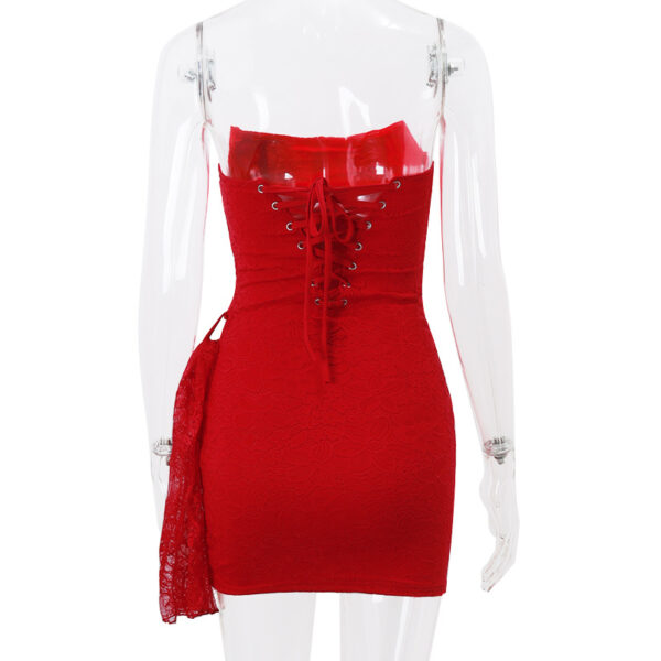 Strapless Lace Dress Party Women Fashion and Sexy Slim Skirt with Back