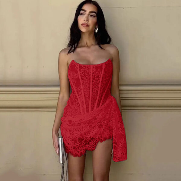 Strapless Lace Dress Party Women Fashion and Sexy Slim Skirt with Back