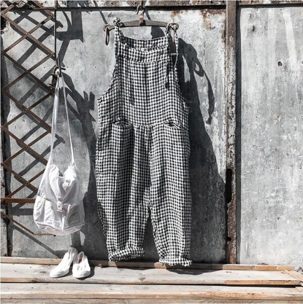 Striped Bib Jumpsuit with Pockets Summer Fashion Loose Wide-leg Pants