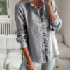 Striped Long Sleeve Shirt Fashion Ruffle Design Button Up Tops Casual Striped Long Sleeve Shirt Fashion Ruffle Design Button Up Tops Casual