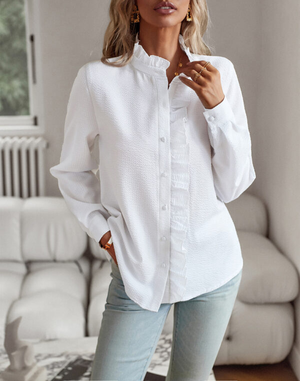 Striped Long Sleeve Shirt Fashion Ruffle Design Button Up Tops Casual Striped Long Sleeve Shirt Fashion Ruffle Design Button Up Tops Casual