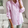 Striped Long Sleeve Shirt Fashion Ruffle Design Button Up Tops Casual Striped Long Sleeve Shirt Fashion Ruffle Design Button Up Tops Casual