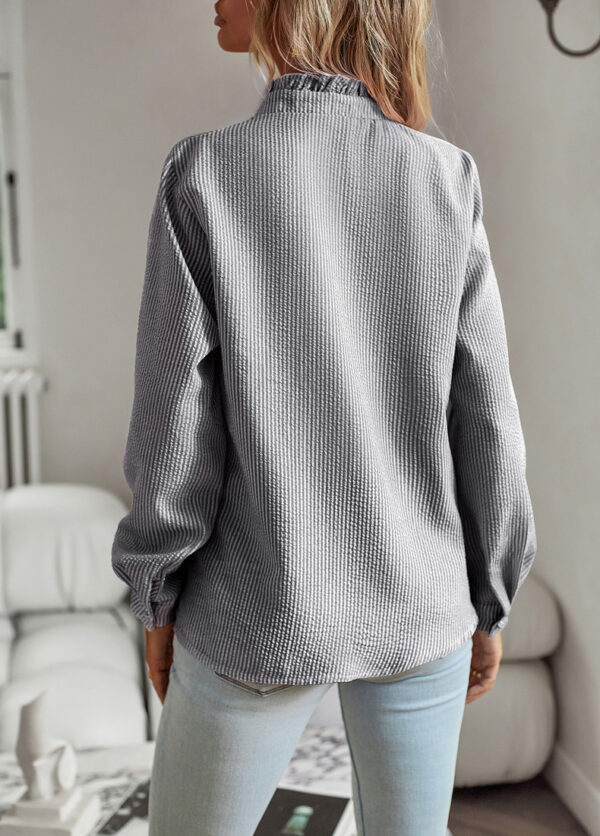 Striped Long Sleeve Shirt Fashion Ruffle Design Button Up Tops Casual Striped Long Sleeve Shirt Fashion Ruffle Design Button Up Tops Casual