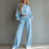 Style Solid Color Hoodie Wide-leg Pants Set for Women Loose-fit Leisure Style Solid Color Hoodie Wide-leg Pants Set for Women Loose-fit Leisure