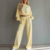 Style Solid Color Hoodie Wide-leg Pants Set for Women Loose-fit Leisure Style Solid Color Hoodie Wide-leg Pants Set for Women Loose-fit Leisure