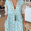 Summer Bohemian Print Lantern-sleeved Dress Fashion Loose V-neck Ruffle Summer Bohemian Print Lantern-sleeved Dress Fashion Loose V-neck Ruffle