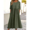 Summer Crew Neck Elbow Sleeve Plus Size Loose Solid Cotton Linen Maxi