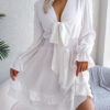 Summer Dresses Solid Color V-neck Long Sleeve Dress for Women Sexy Lace Summer Dresses Solid Color V-neck Long Sleeve Dress for Women Sexy Lace