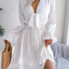 Summer Dresses Solid Color V-neck Long Sleeve Dress for Women Sexy Lace Summer Dresses Solid Color V-neck Long Sleeve Dress for Women Sexy Lace