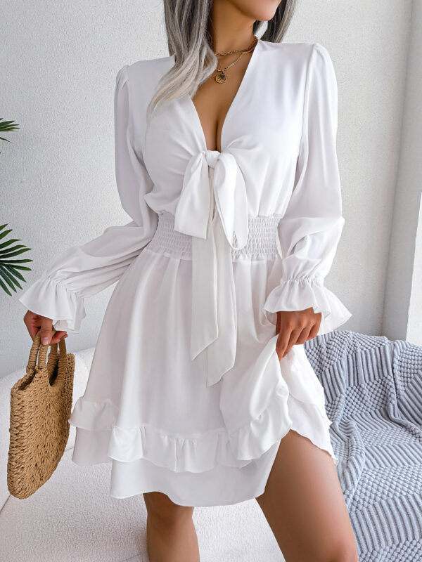 Summer Dresses Solid Color V-neck Long Sleeve Dress for Women Sexy Lace Summer Dresses Solid Color V-neck Long Sleeve Dress for Women Sexy Lace
