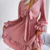 Summer Dresses Solid Color V-neck Long Sleeve Dress for Women Sexy Lace Summer Dresses Solid Color V-neck Long Sleeve Dress for Women Sexy Lace