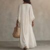 Summer Elegant Solid Dresses Womens Casual Lace Trim V Neck Flowy Maxi Summer Elegant Solid Dresses Womens Casual Lace Trim V Neck Flowy Maxi