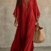 Summer Elegant Solid Dresses Womens Casual Lace Trim V Neck Flowy Maxi Summer Elegant Solid Dresses Womens Casual Lace Trim V Neck Flowy Maxi
