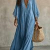 Summer Elegant Solid Dresses Womens Casual Lace Trim V Neck Flowy Maxi Summer Elegant Solid Dresses Womens Casual Lace Trim V Neck Flowy Maxi