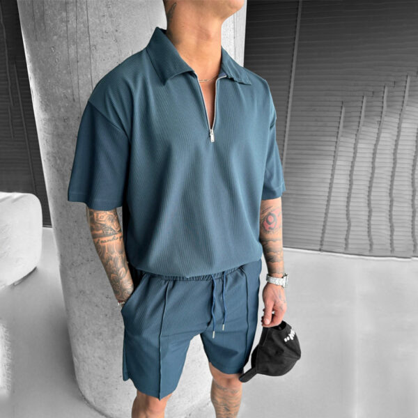 Summer Fashion Men's Suits Zipper Polo Casual Short Sleeve Drawstring Summer Fashion Men's Suits Zipper Polo Casual Short Sleeve Drawstring