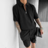 Summer Fashion Men's Suits Zipper Polo Casual Short Sleeve Drawstring Summer Fashion Men's Suits Zipper Polo Casual Short Sleeve Drawstring