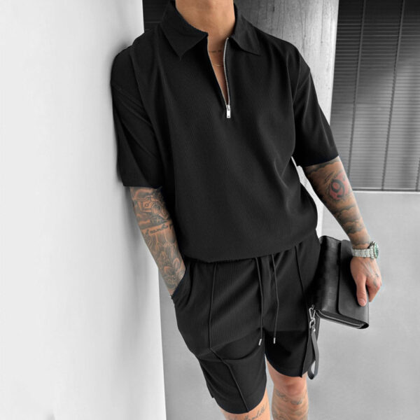 Summer Fashion Men's Suits Zipper Polo Casual Short Sleeve Drawstring Summer Fashion Men's Suits Zipper Polo Casual Short Sleeve Drawstring
