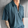 Summer Fashion Men's Suits Zipper Polo Casual Short Sleeve Drawstring Summer Fashion Men's Suits Zipper Polo Casual Short Sleeve Drawstring