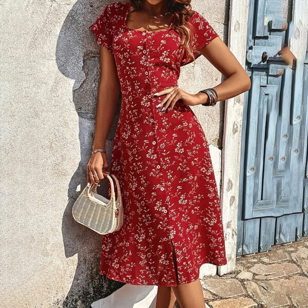 Summer Floral Print Maxi Dress Women Button Up Split Long Flowy
