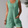 Summer Hot Casual Button Pocket Vest Jumpsuit Women