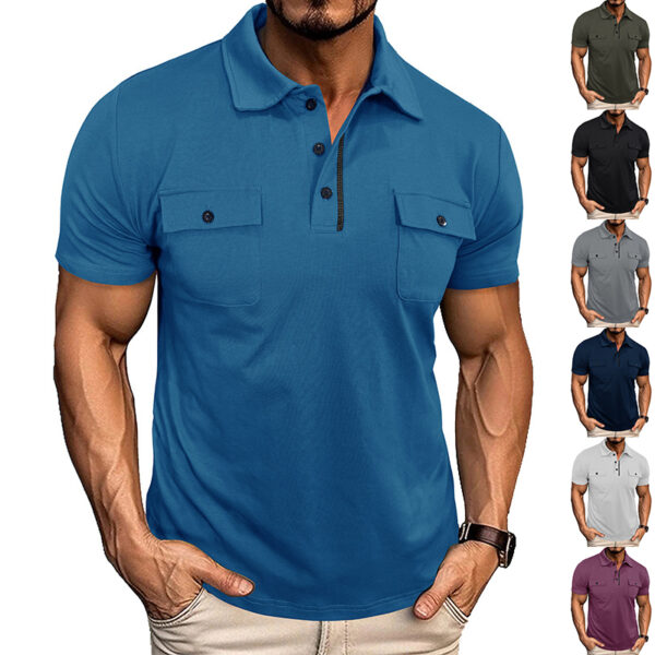 Summer Lapel Button Polo Shirt with Pockets Outdoor Fashion Short