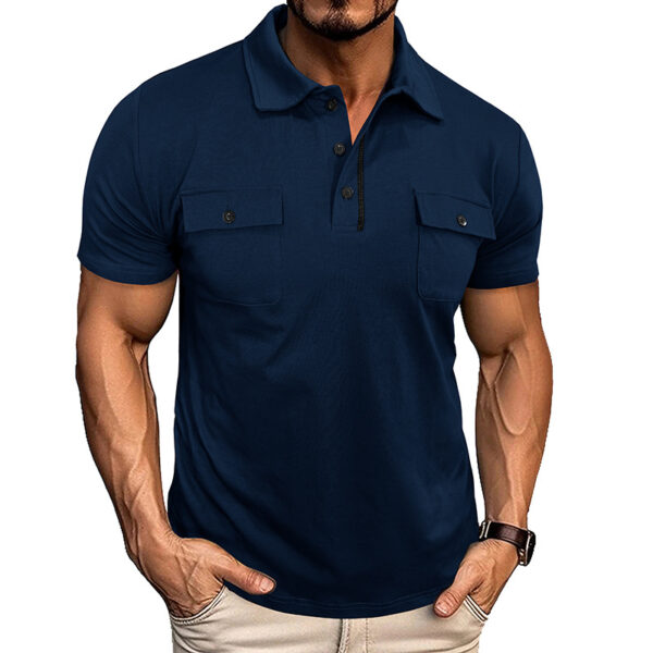Summer Lapel Button Polo Shirt with Pockets Outdoor Fashion Short