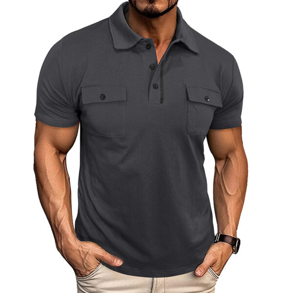Summer Lapel Button Polo Shirt with Pockets Outdoor Fashion Short