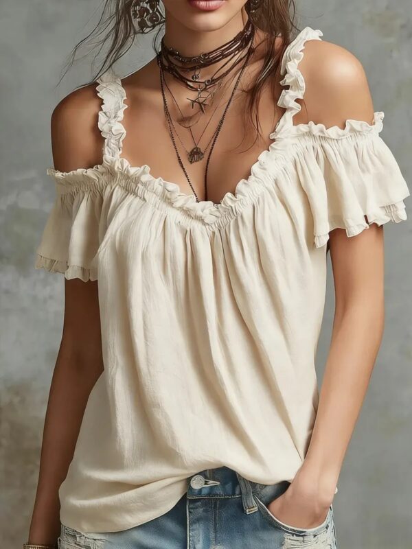 Summer Off-shoulder Blouse Top Fashion Ruffled Strappy Short-sleeved