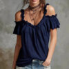 Summer Off-shoulder Blouse Top Fashion Ruffled Strappy Short-sleeved Summer Off-shoulder Blouse Top Fashion Ruffled Strappy Short-sleeved