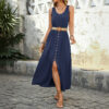 Summer Round-neck Sleeveless Split Dress with Button Design Fashion Summer Round-neck Sleeveless Split Dress with Button Design Fashion