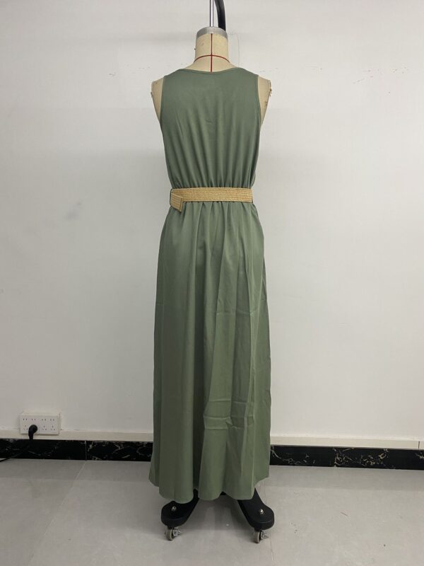 Summer Round-neck Sleeveless Split Dress with Button Design Fashion