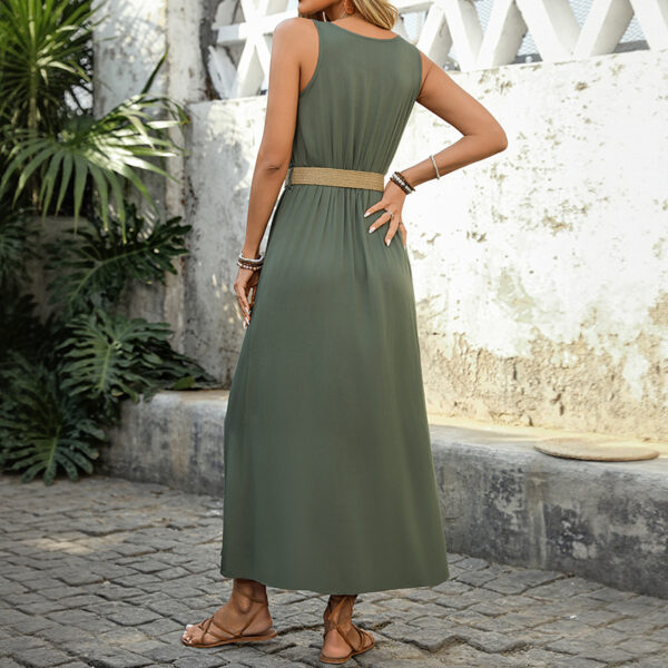 Summer Round-neck Sleeveless Split Dress with Button Design Fashion Summer Round-neck Sleeveless Split Dress with Button Design Fashion