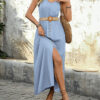 Summer Round-neck Sleeveless Split Dress with Button Design Fashion Summer Round-neck Sleeveless Split Dress with Button Design Fashion