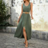 Summer Round-neck Sleeveless Split Dress with Button Design Fashion Summer Round-neck Sleeveless Split Dress with Button Design Fashion