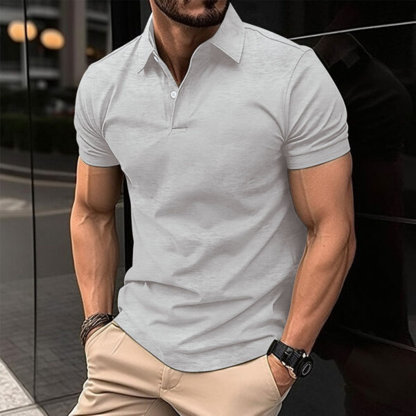 Summer Short Sleeve Polo Shirt Men Solid Color Button Lapel Top Summer Short Sleeve Polo Shirt Men Solid Color Button Lapel Top